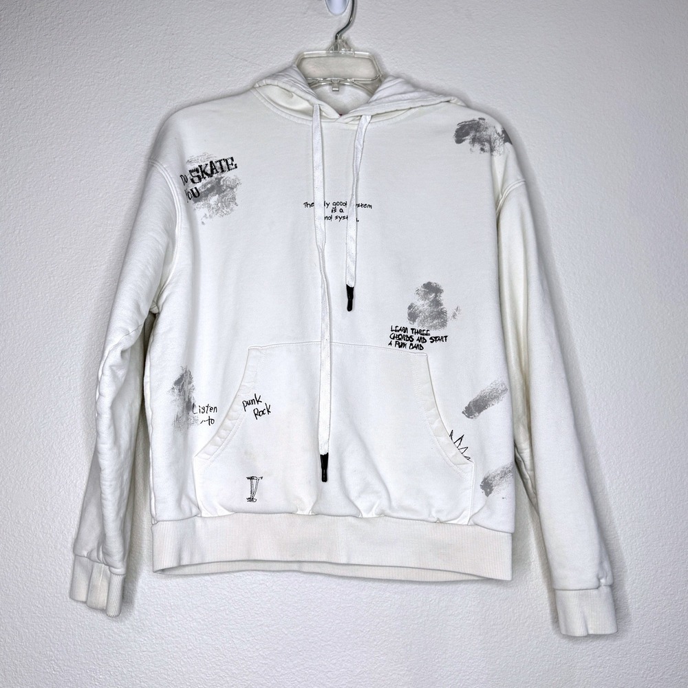 MAYBE CRAZY Hoodie White w. Graphics Unisex One Size‎ Streetwear Skater